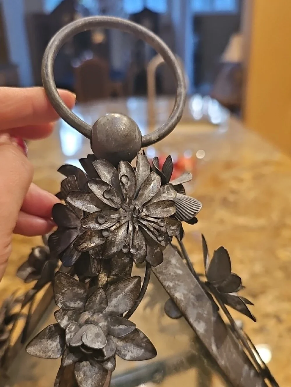 Large Decorative Metal and Glass Rose Terrarium Lantern -Silver 19